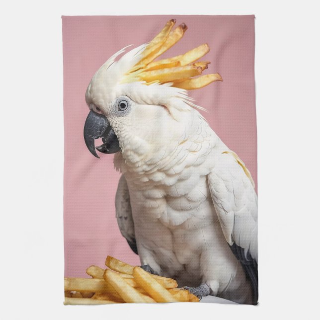 Funny Cockatoo mit französischem Wappen Geschirrtuch (Vertikal)
