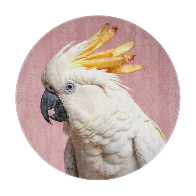 Funny Cockatoo mit französischem Wappen Schneidebrett (Vorderseite)