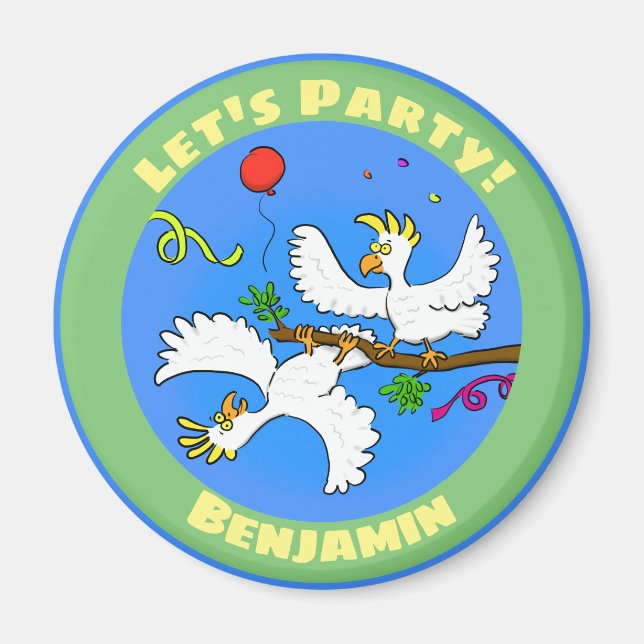Funny Cockatoo Party Cartoon Magnet (Vorne)