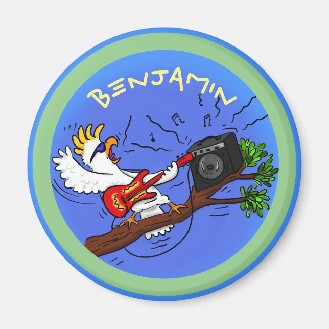 Funny Cockatoo Rock Gitarrist Cartoon Magnet (Vorne)