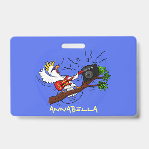 Funny Cockatoo spielt Rockgitarre Cartoon Ausweis