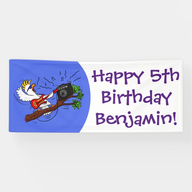 Funny Cockatoo spielt Rockgitarre Cartoon Banner (Horizontal)