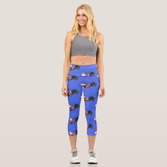 Funny Cockatoo spielt Rockgitarre Cartoon Capri Leggings (Vorderseite)