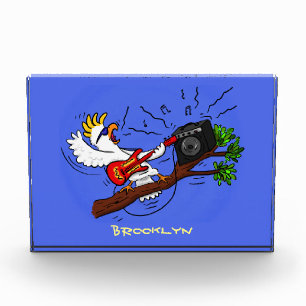 Funny Cockatoo spielt Rockgitarre Cartoon Fotoblock