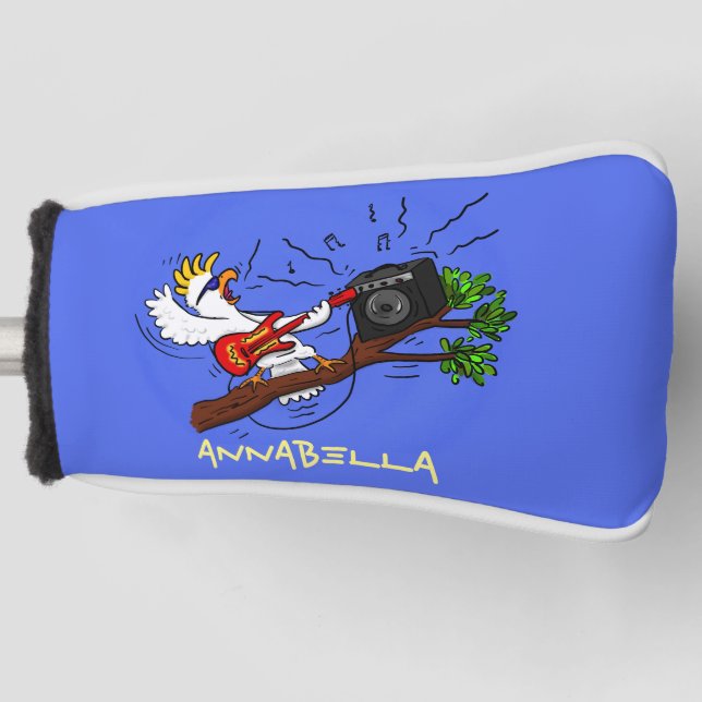 Funny Cockatoo spielt Rockgitarre Cartoon Golf Headcover (Vorderseite)