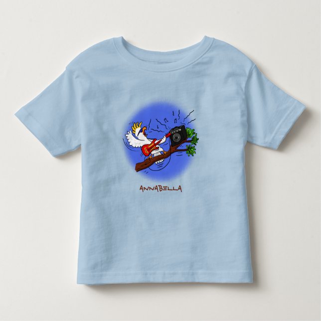 Funny Cockatoo spielt Rockgitarre Cartoon Kleinkind T-shirt (Vorderseite)