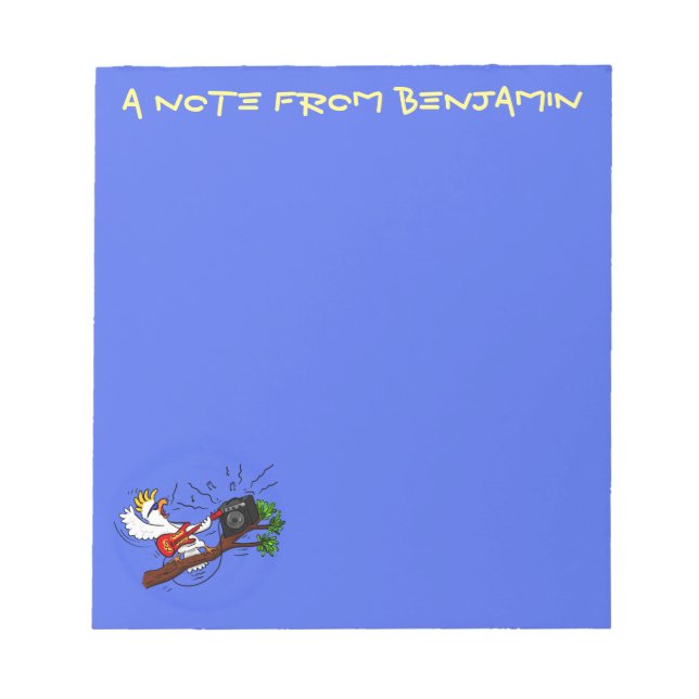 Funny Cockatoo spielt Rockgitarre Cartoon Notizblock (Vorderseite)