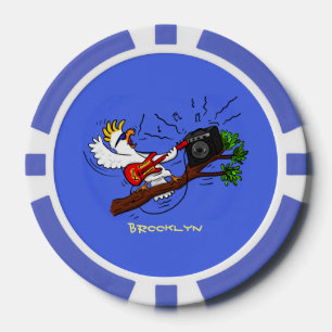Funny Cockatoo spielt Rockgitarre Cartoon Pokerchips