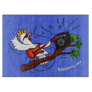 Funny Cockatoo spielt Rockgitarre Cartoon Schneidebrett