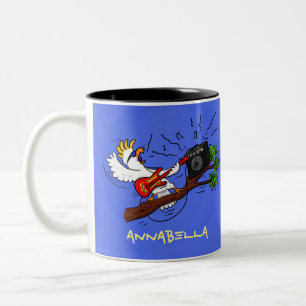Funny Cockatoo spielt Rockgitarre Cartoon Zweifarbige Tasse