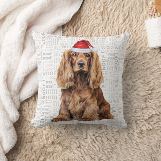 Funny Cocker Spaniel Dog Watercolor Christmas Kissen (Decke)