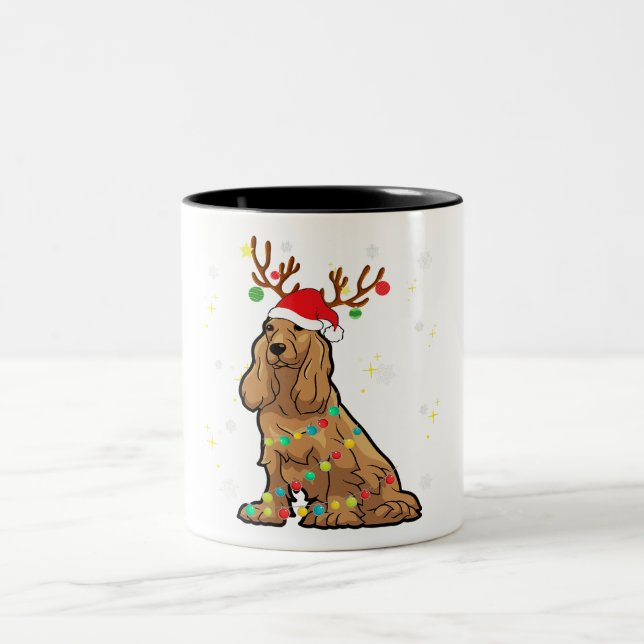 Funny Cocker Spaniel Reindeer Christmas Dog Zweifarbige Tasse (Mittel)