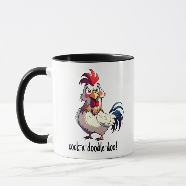 Funny Cocky Cock-a-doodle-doo Rooster Morning Call Tasse (Links)