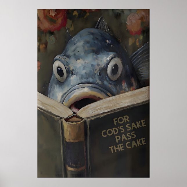 Funny Cod Reading Book Titled For Cod's Sake Pass Poster (Vorne)