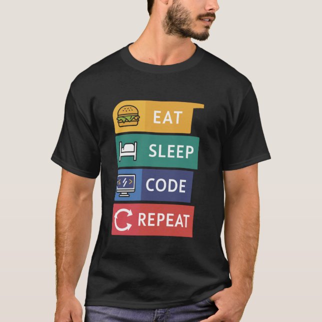 Funny Coder Programmierer Coding Eat Sleep Code Wi T-Shirt (Vorderseite)