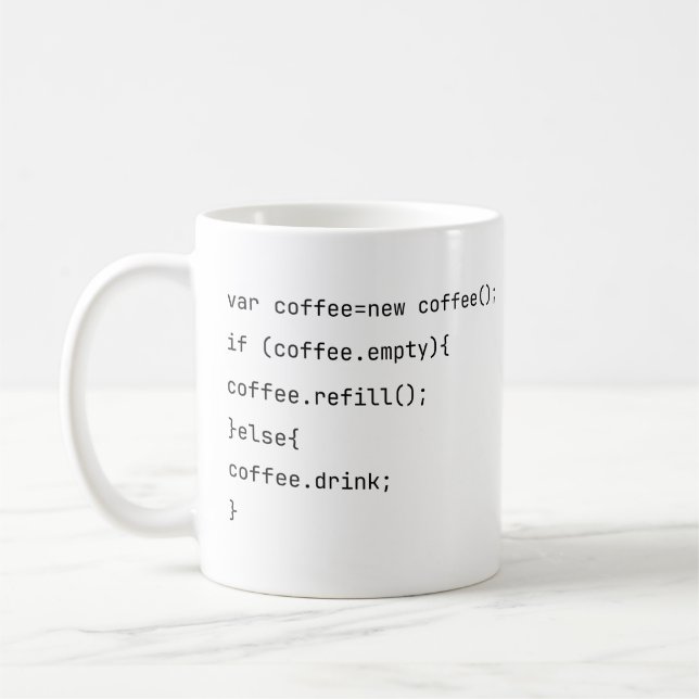 Funny Coding var coffee = new Coffee() Programmers Kaffeetasse (Links)