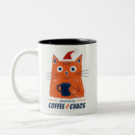 Funny Coffee and Chaos Cat Zweifarbige Tasse