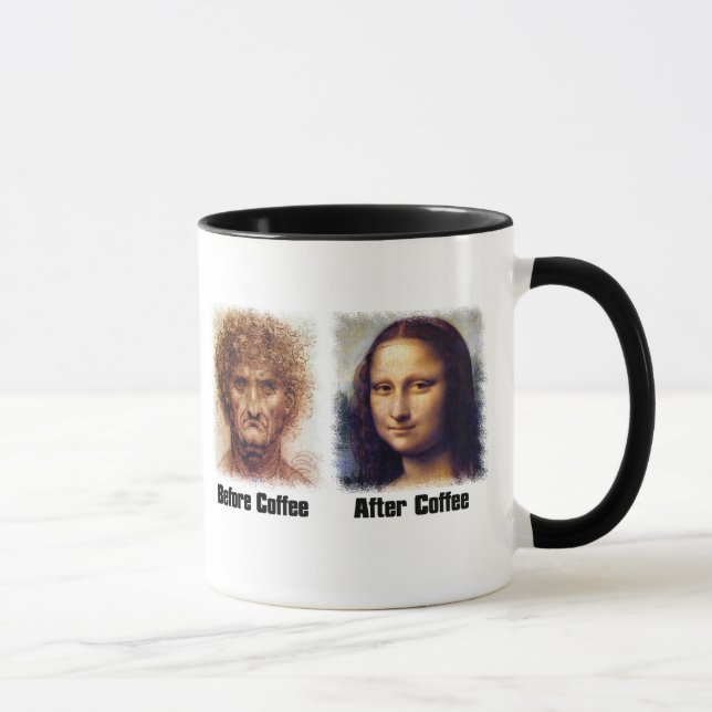 Funny Coffee Before and After - Da Vinci Mona Lisa Tasse (Rechts)