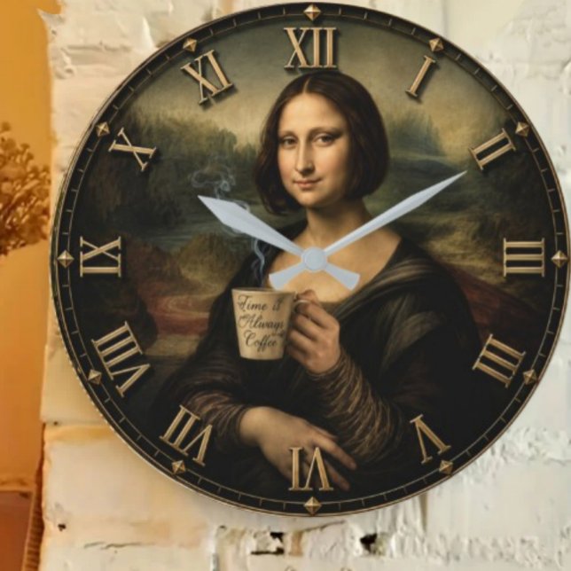 Funny Coffee Break Mona Lisa Große Wanduhr (Von Creator hochgeladen)