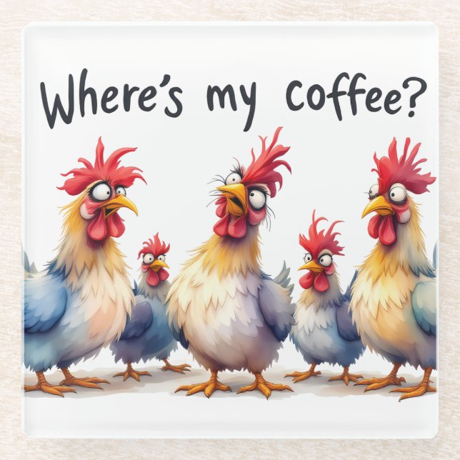 Funny Coffee/Chickens Glasuntersetzer (Vorderseite)