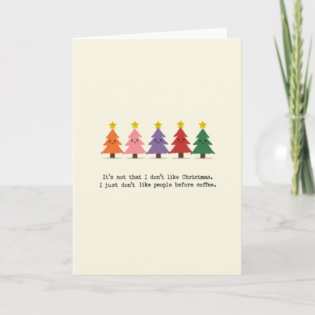 Funny Coffee Christmas Card Colorful Trees People Karte (Vorderseite)