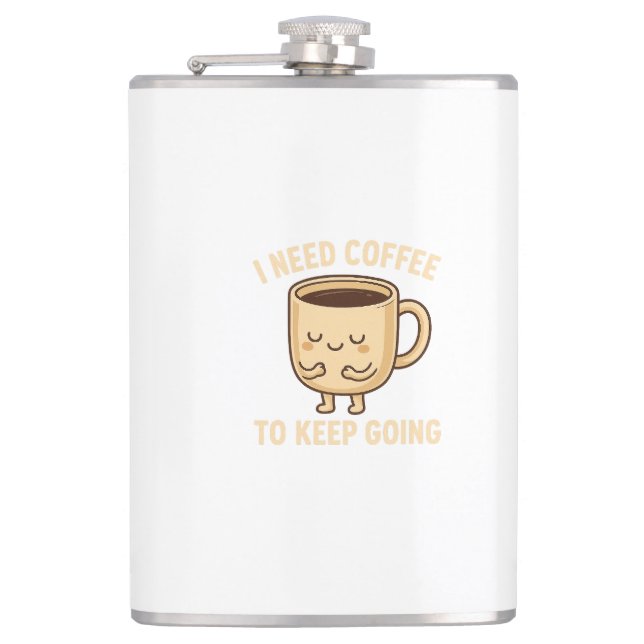 Funny Coffee Lover Cartoon Design Flachmann (Vorderseite)