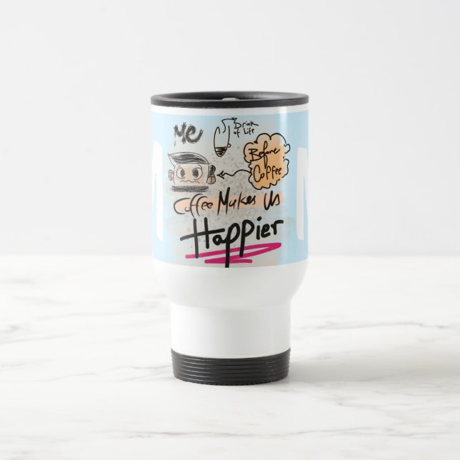 Funny Coffee Lover Cartoon Monogram Reisebecher (Mittel)