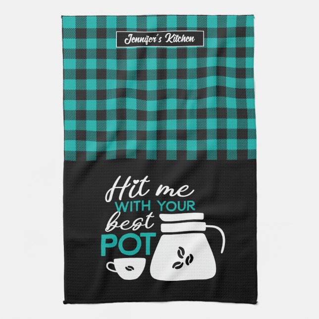 Funny Coffee Lover Coffein Addict Kariertes Muster Geschirrtuch (Vertikal)