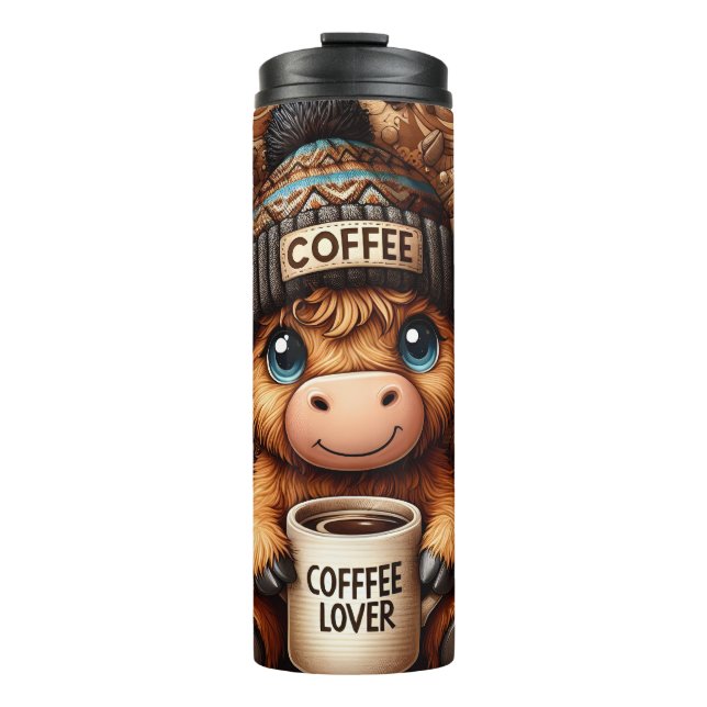 Funny Coffee Lover Cow  Thermosbecher (Vorderseite)