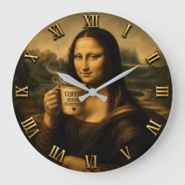 Funny Coffee Mona Lisa Große Wanduhr