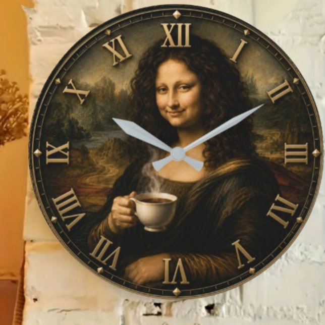 Funny Coffee Mona Lisa Große Wanduhr (Von Creator hochgeladen)