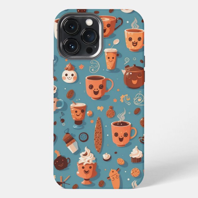 Funny Coffee Pattern iPhone Hülle (Rückseite)