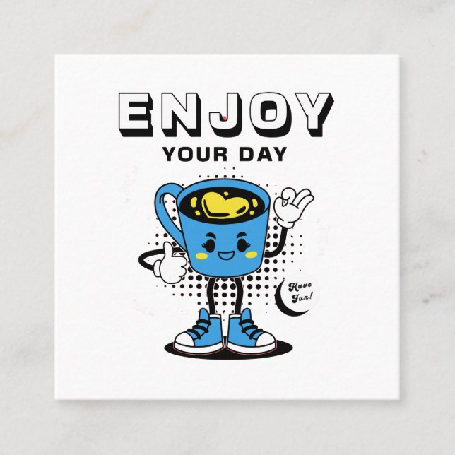 Funny Coffee Retro Mascot -2 Quadratische Visitenkarte (Vorderseite)