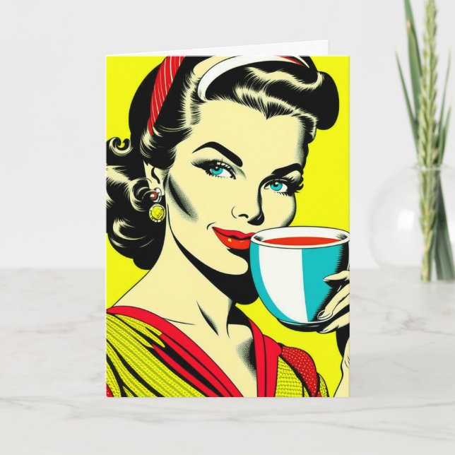 Funny Coffee Spaß | Retro Lady Friendship Karte (Vorderseite)