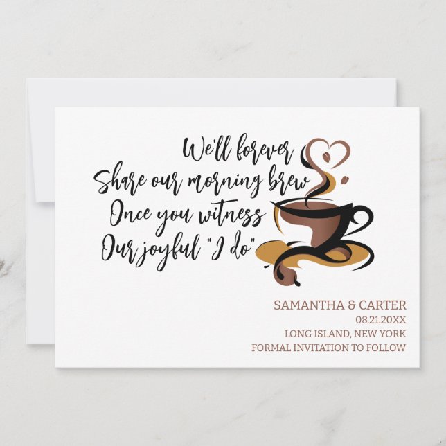 Funny Coffee themed weded Save the Date Design I Einladung (Vorderseite)