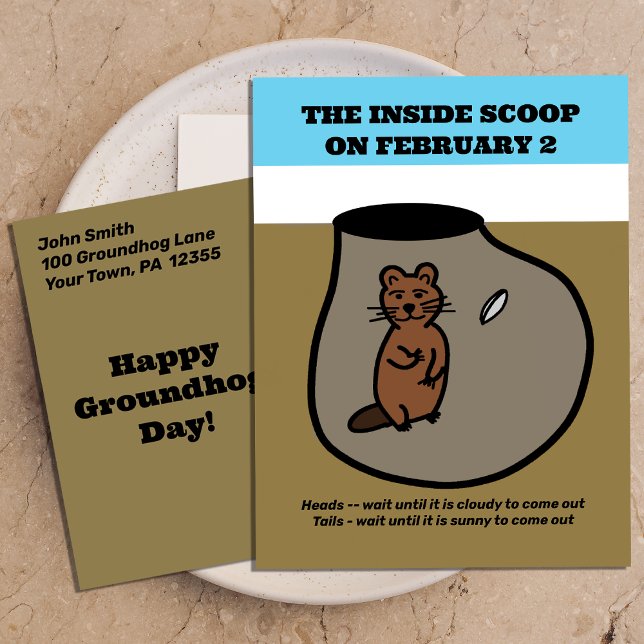 Funny Coin Toss Groundhog Day Postcard Postkarte (Von Creator hochgeladen)