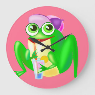 Funny Colck mit Happy Party Frog - Deine Farbe Große Wanduhr