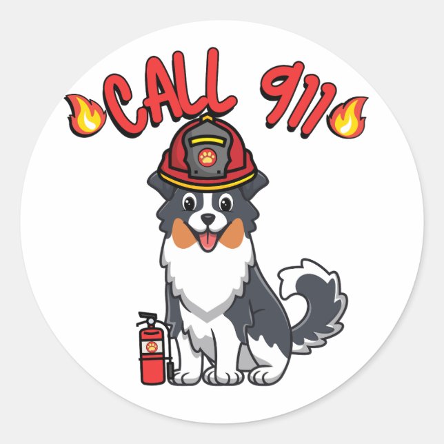 Funny Collie Hund ist Feuerwehrmann Runder Aufkleber (Vorderseite)