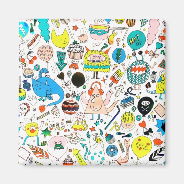 Funny Colorful Alien Monsters Partys Magnet (Vorne)