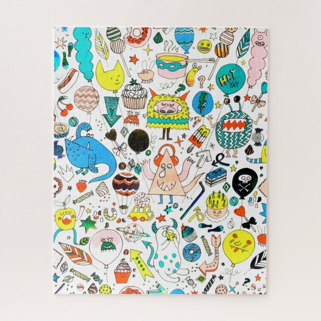 Funny Colorful Alien Monsters Partys Puzzle (Vertikal)