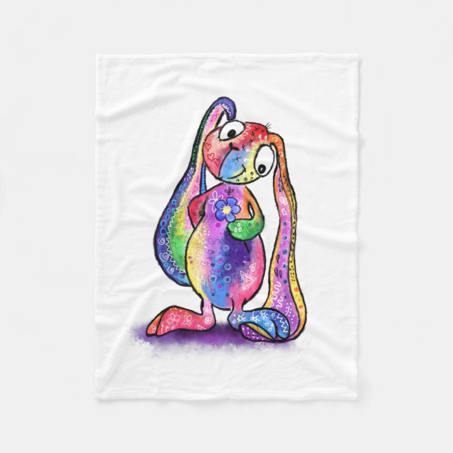 Funny Colorful Bunny Liebe Blume - Cartoon Zeichne Fleecedecke (Vorderseite)