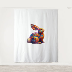 Funny Colorful Bunny Rabbit Fraktal Cosmic Swirl A Wandteppich