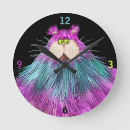 Funny Colorful Cat Runde Wanduhr