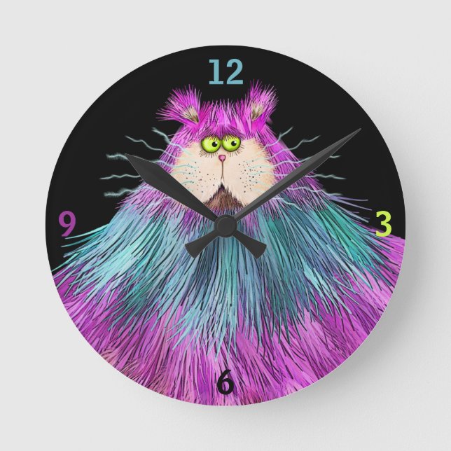 Funny Colorful Cat Runde Wanduhr (Vorderseite)