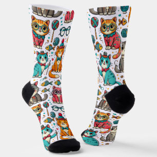 Funny Colorful Cats Pattern Socken Cat Lover Gesch