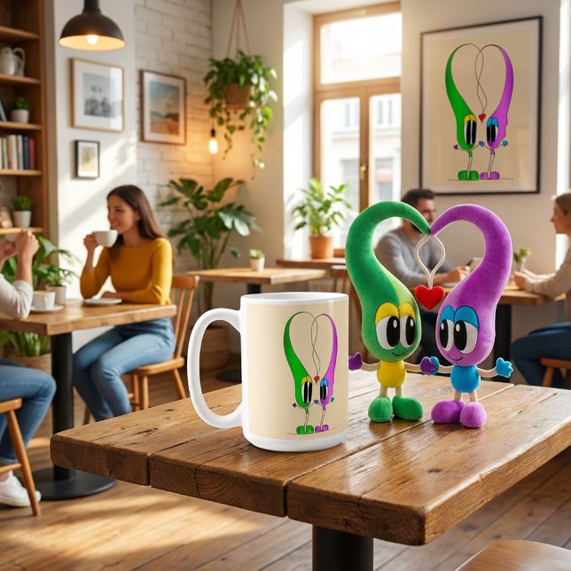 Funny, Colorful, Cute, Cartoon Valentine Heart Kaffeetasse (Wow! Such a cool mug! It's sure to bring a smile to anyone who receives it! Dolls are AI but cool!)