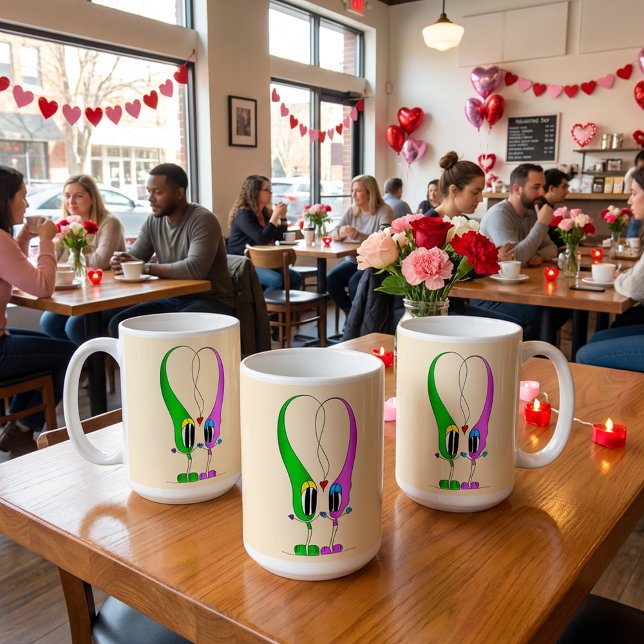 Funny, Colorful, Cute, Cartoon Valentine Heart Kaffeetasse (Hey! Take a look at this most excellent cartoon heart mug! Perfect for Valentine's Day!)