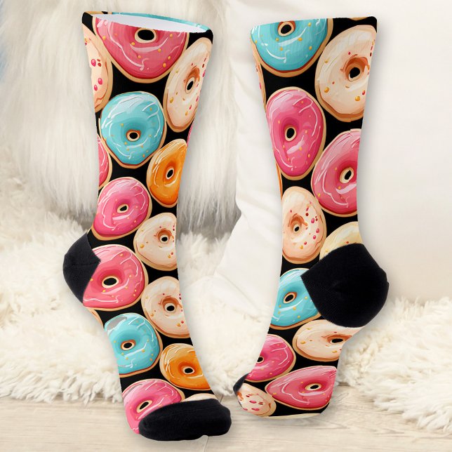 Funny Colorful Donut Pattern Black Name Monogram Socken (Funny Colorful Donut Pattern Black Name Monogram Socks)