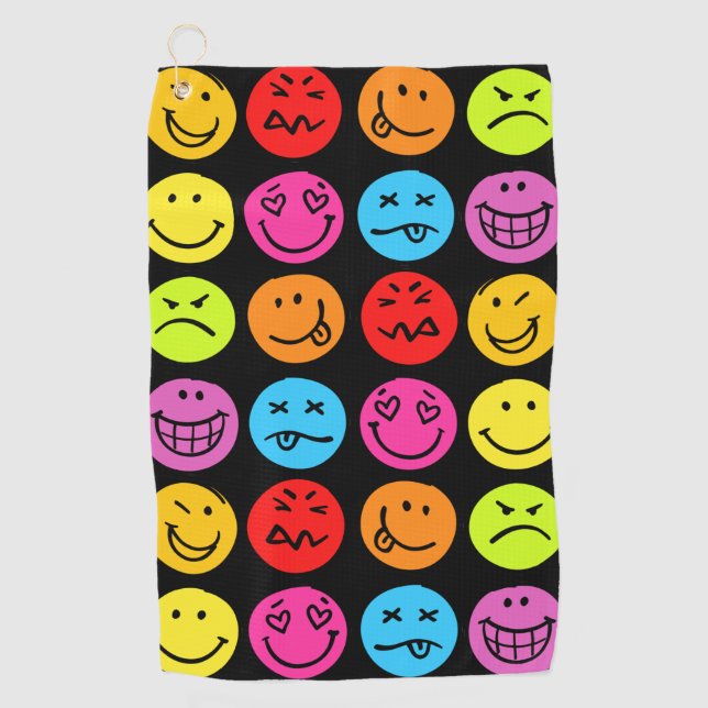 Funny Colorful Faces Golfhandtuch (Vorderseite)