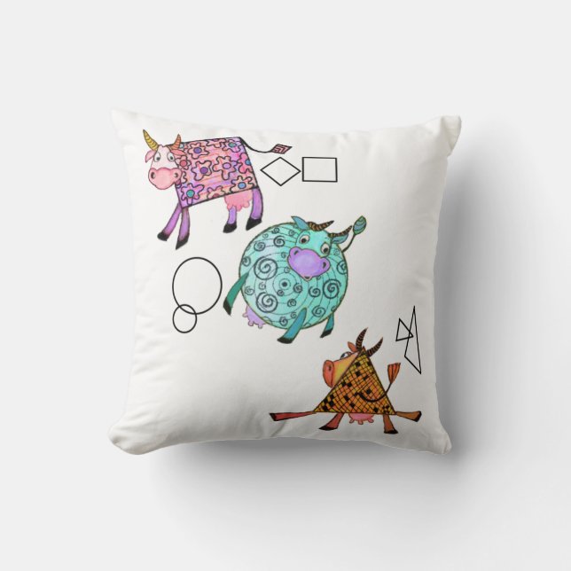 Funny Colorful Geometric Cows Throw Kissen (Vorderseite)